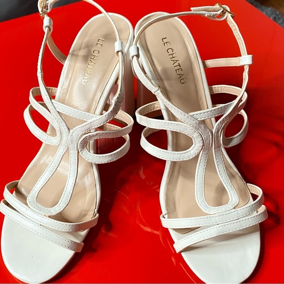 Le Château White Strappy Sandals EU38 Summer Wedding Prom 4in Heels - Picture 11 of 13